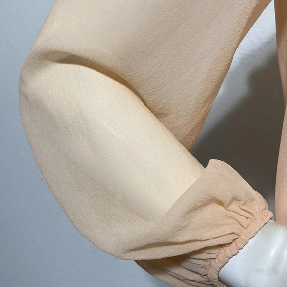 Trina Turk Peach 100% Silk Drawstring Waist Long Sleeve Mini Dress - Picture 7 of 8